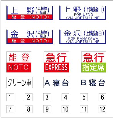 行先板 上野(上越線経由)，金沢(上越線経由) 鉄道