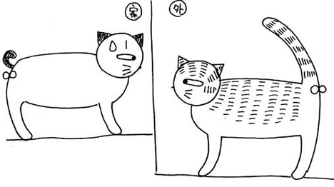 窓越しににらみ合う猫のニャン太郎とシマシマシマシマシマシマ次郎
